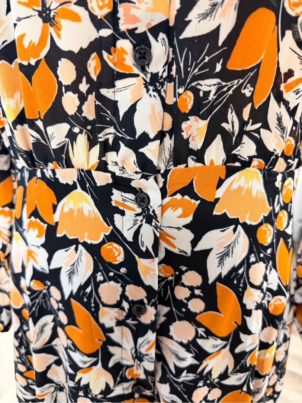 Who What Wear Floral Shirt Dress Black Orange Long Sleeve Midi Dress Medium - Picture 8 of 8